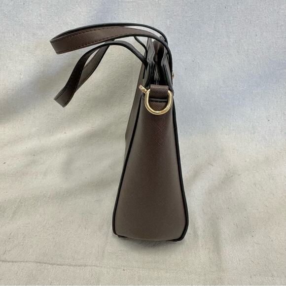 Montana West PU leather brown PU coated leather medium satchel bag gold hardware - Picture 6 of 15